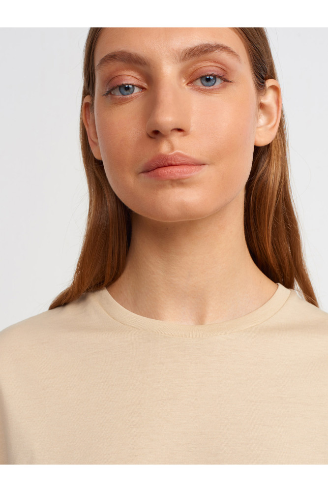 3683 Basic T-Shirt-a.bej görsel 4