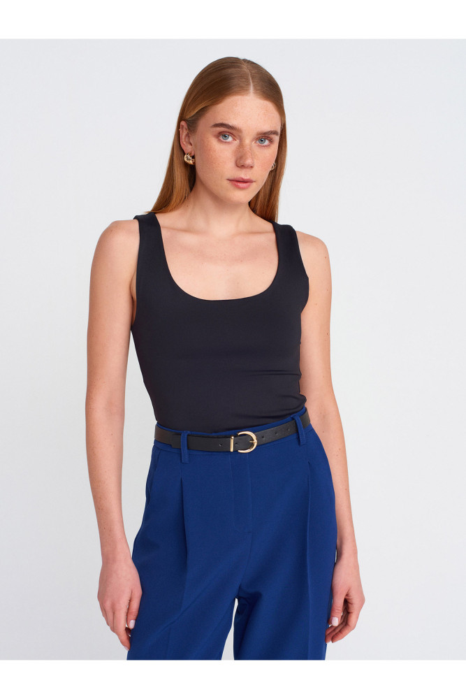 20977 Kalın Askılı Basic Top-Siyah