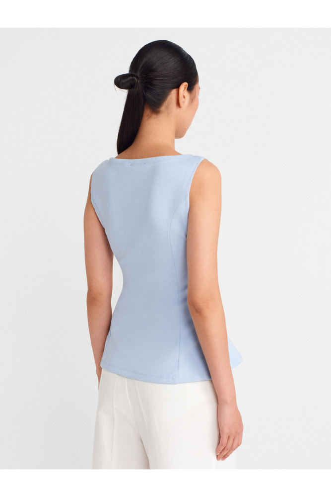 21001 Kayık Yaka Peplum Top-Açık Mavi görsel 2