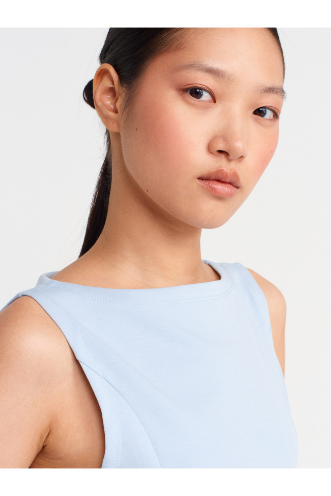 21001 Kayık Yaka Peplum Top-Açık Mavi görsel 3