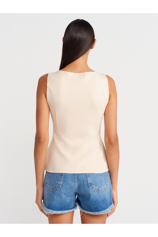 21001 Kayık Yaka Peplum Top-Taş görsel 2