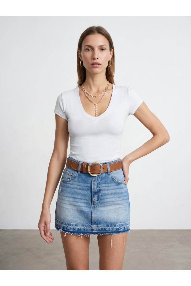 32799 V Yaka Top-Beyaz