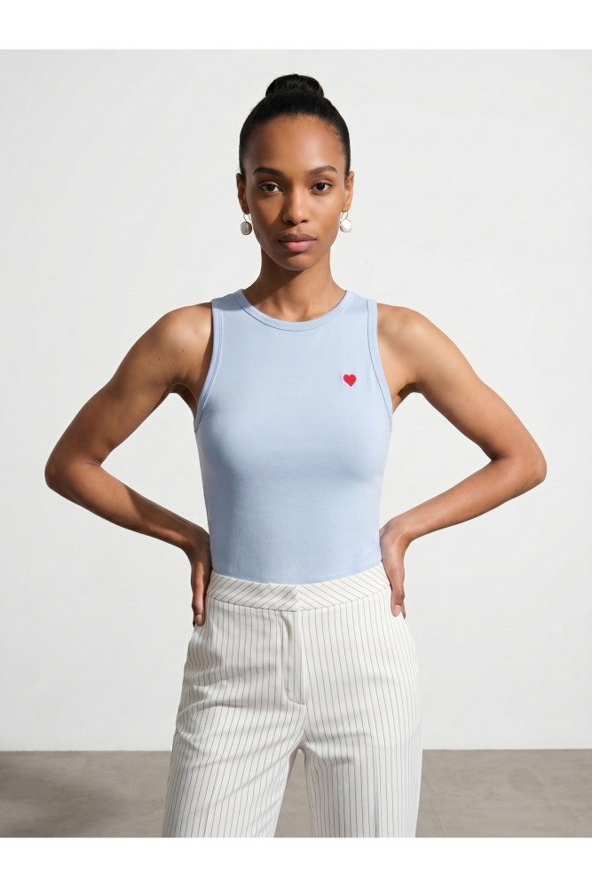 21259 Bisiklet Yaka Top-Açık Mavi