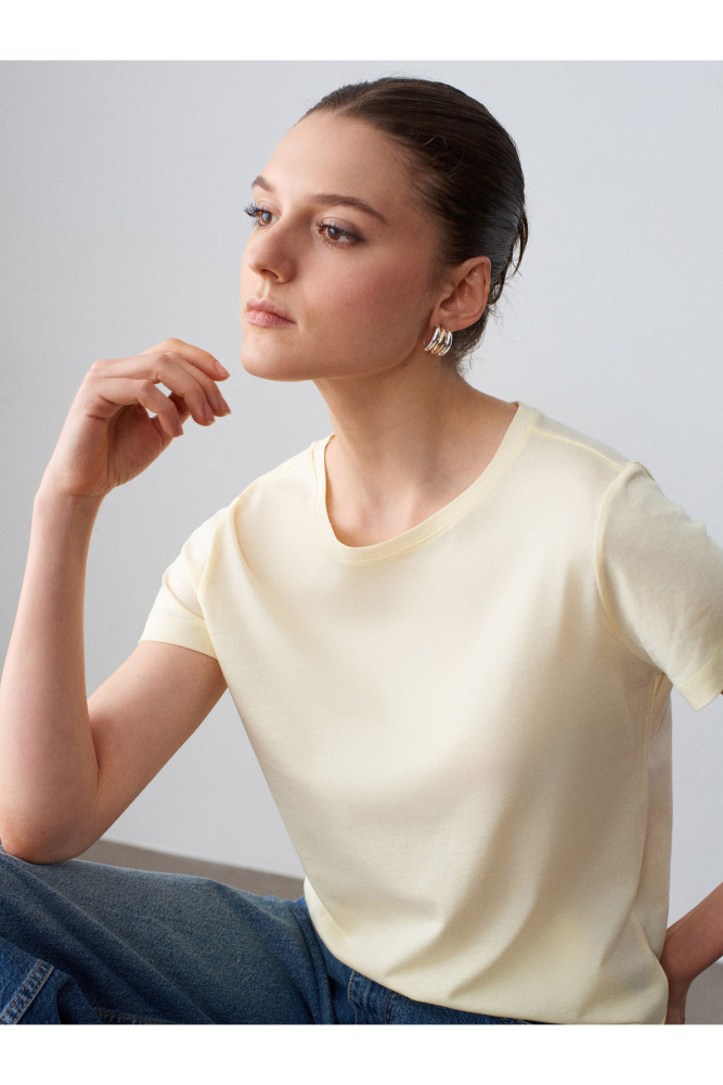 32852 Basic T-Shirt-Açık Sarı görsel 3
