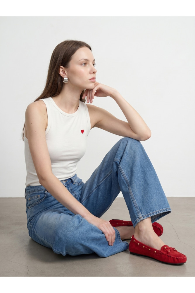 21259 Bisiklet Yaka Top-Ekru