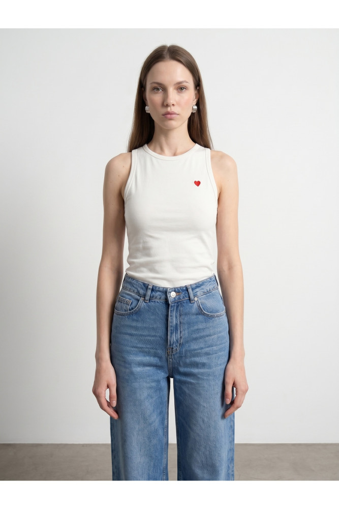 21259 Bisiklet Yaka Top-Ekru görsel 3