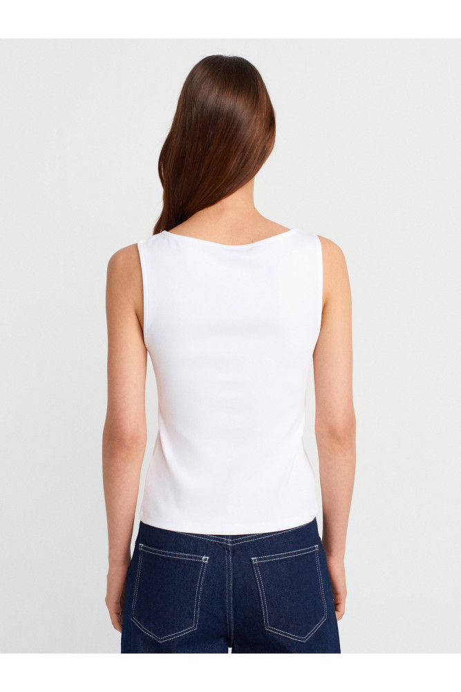 31764 Fermuar Detaylı Top-Beyaz görsel 2