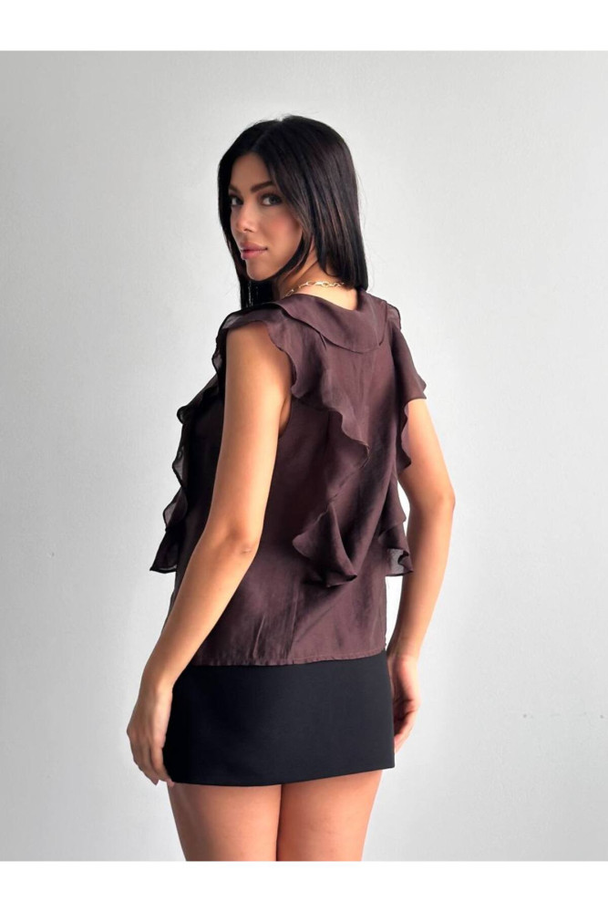 3783 LİOSEL SIFIR KOL VOLANLI BLUZ görsel 3