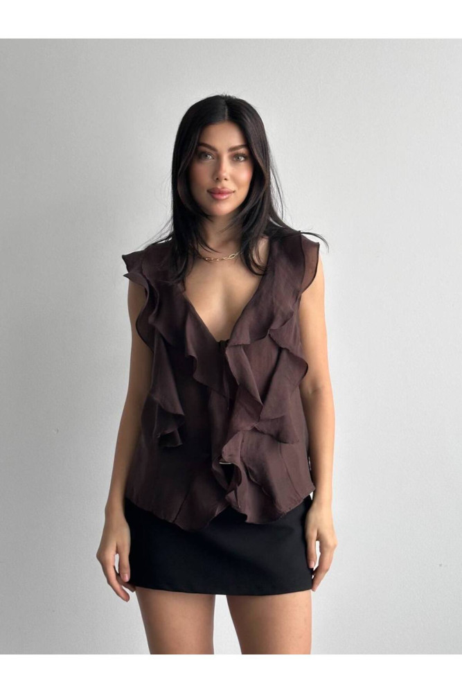 3783 LİOSEL SIFIR KOL VOLANLI BLUZ görsel 5