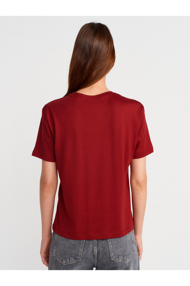 31791 Bisiklet Yaka T-shirt-Açık Bordo görsel 2