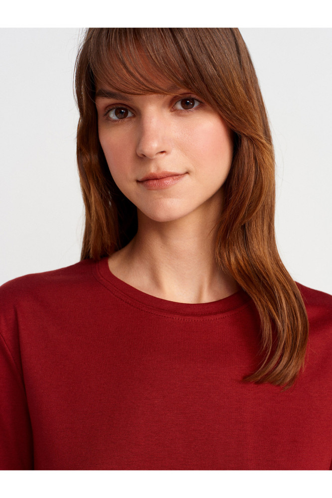 31791 Bisiklet Yaka T-shirt-Açık Bordo görsel 3