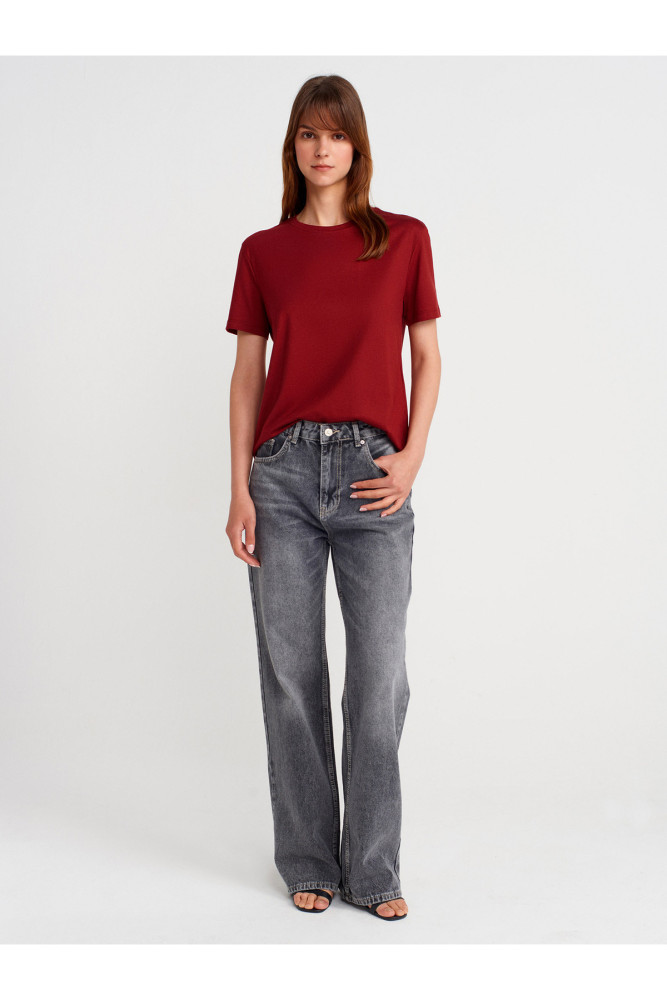 31791 Bisiklet Yaka T-shirt-Açık Bordo görsel 4