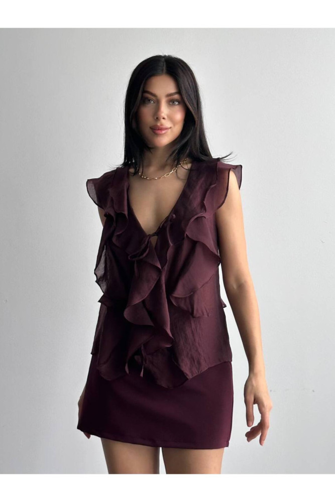 3783 LİOSEL SIFIR KOL VOLANLI BLUZ görsel 4