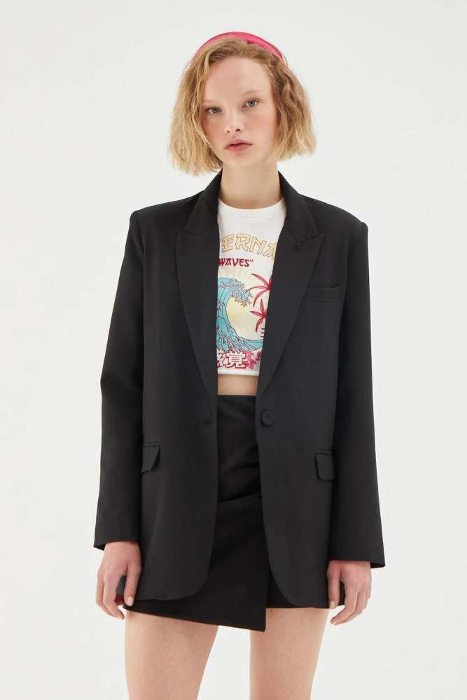 Oversize Blazer Kadın Ceket 50873 Siyah görsel 3