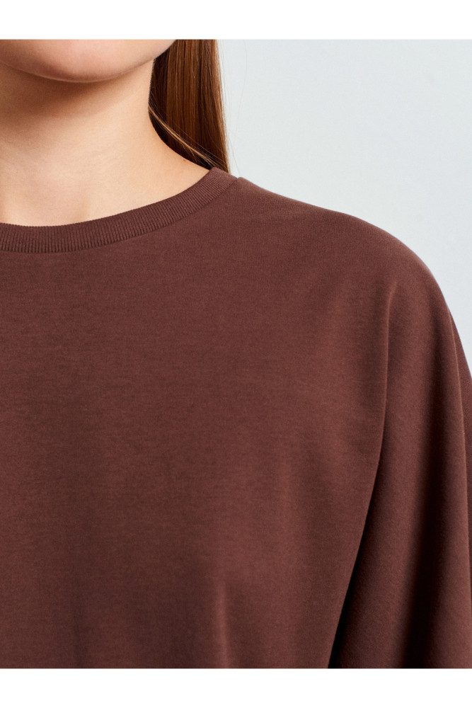 32210 %100 Pamuk Yarasa Kol T-Shirt-Açık Kahve görsel 4
