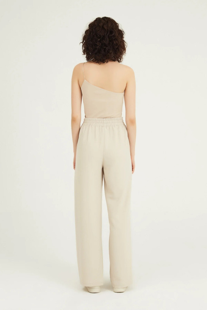 Kadin Taş Beli Lastikli Bol Paça Pantolon Pantolon 21Y70858-Taş görsel 5