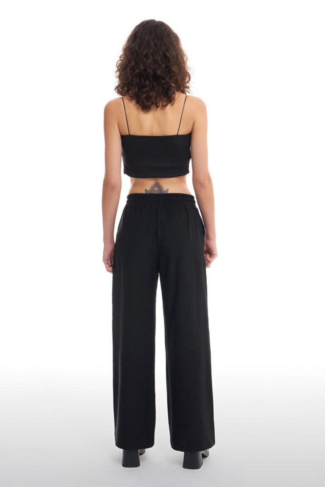 Beli Lastikli Bol Paça Pantolon Siyah görsel 5