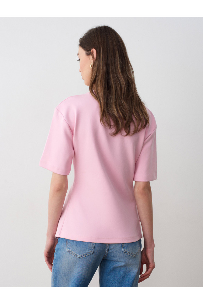 32445 Aksesuar Detaylı Basic T-Shirt-Toz Pembe görsel 2