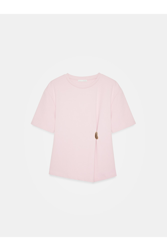 32445 Aksesuar Detaylı Basic T-Shirt-Toz Pembe görsel 5