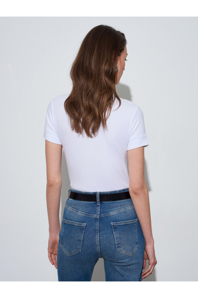 32637 Bisiklet Yaka T-Shirt-Beyaz görsel 2