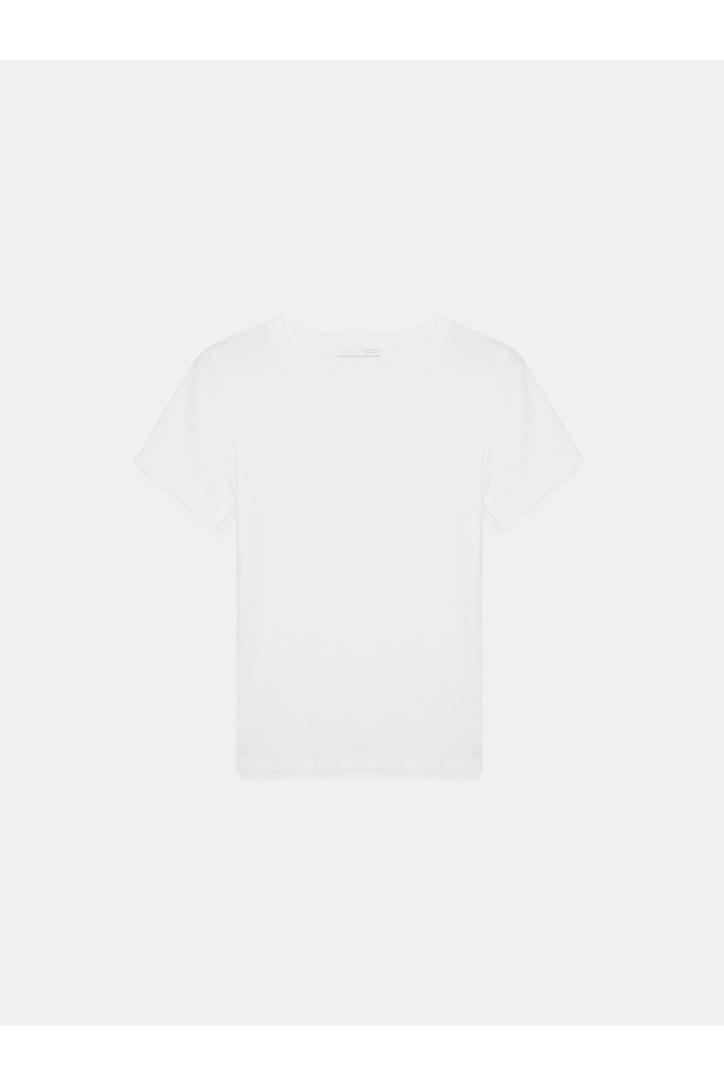 32637 Bisiklet Yaka T-Shirt-Beyaz görsel 5