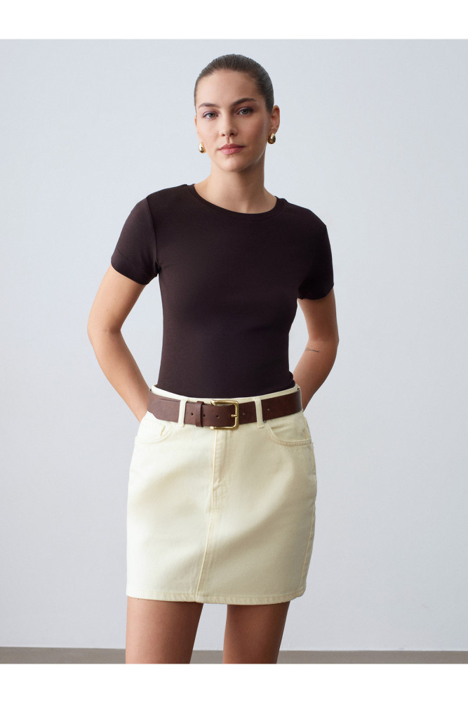 32637 Bisiklet Yaka T-Shirt-Koyu Kahve görsel 3