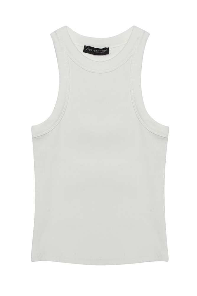 Halter Yaka Basic Fitilli Atlet Ekru görsel 2