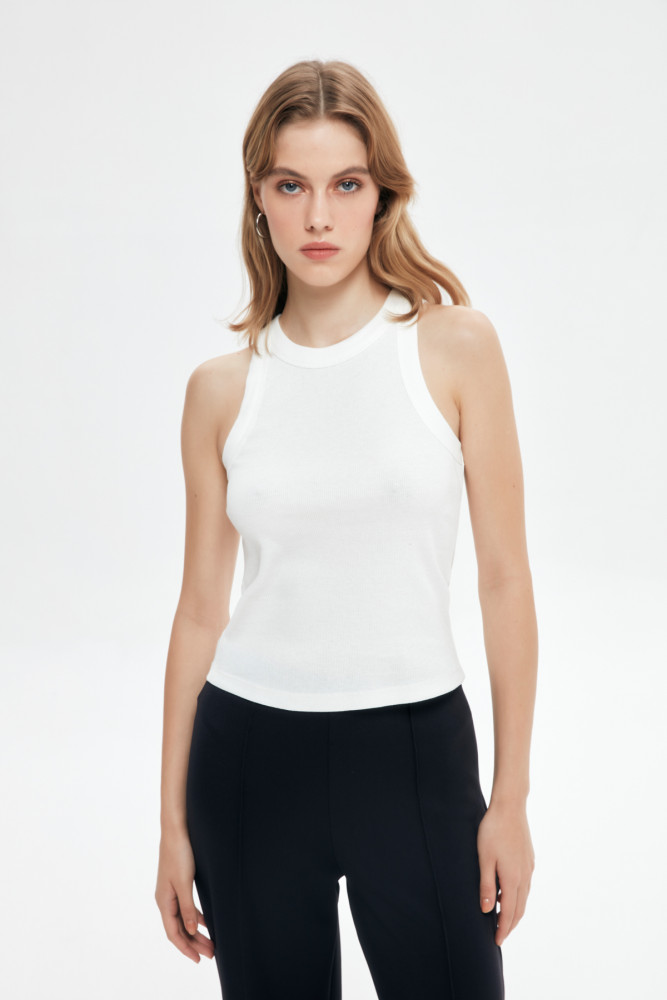 Halter Yaka Basic Fitilli Atlet Ekru görsel 3