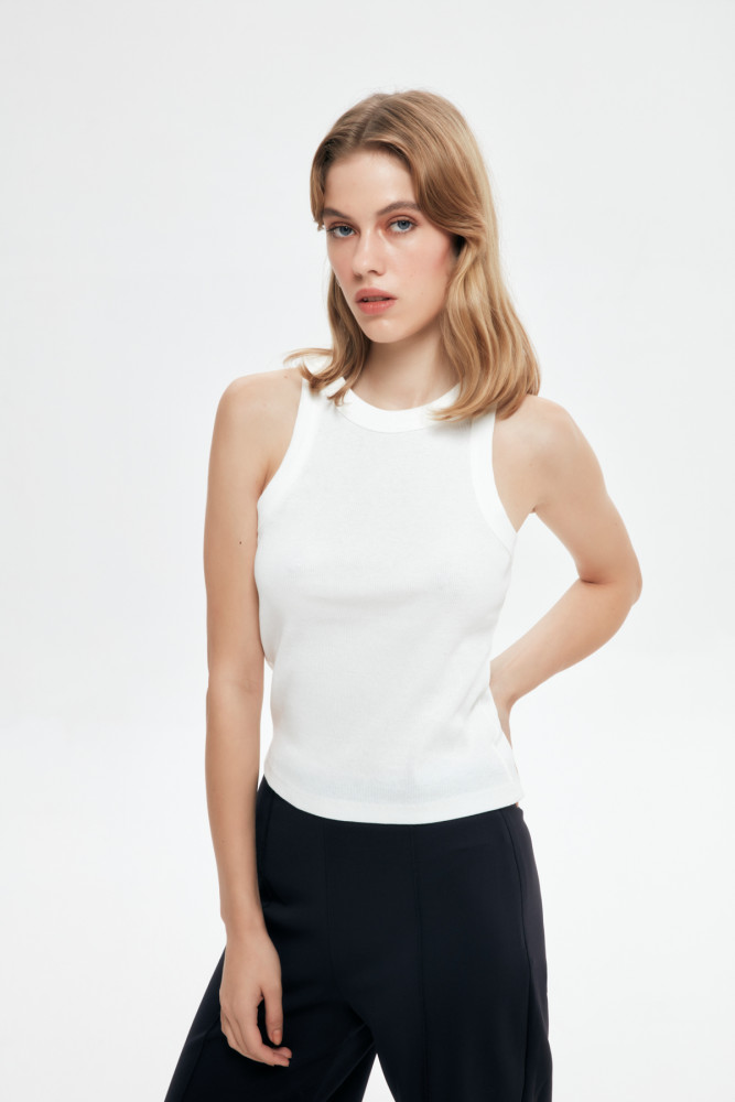 Halter Yaka Basic Fitilli Atlet Ekru görsel 4