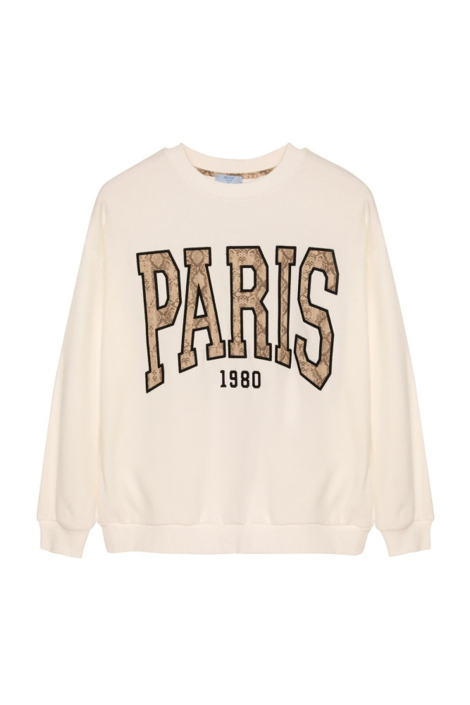 Quzu PARİS Nakış Detaylı Sweatshirt Ekru