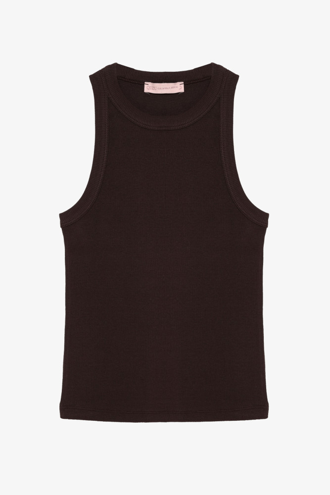 Halter Yaka Basic Fitilli Atlet Koyu Kahve görsel 2