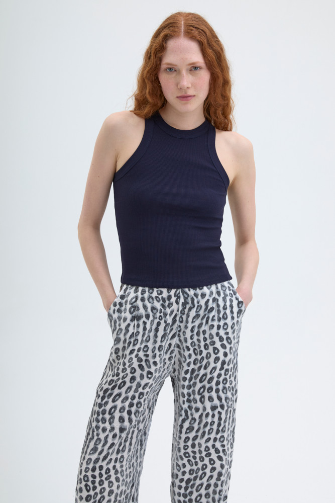 Halter Yaka Basic Fitilli Atlet Lacivert