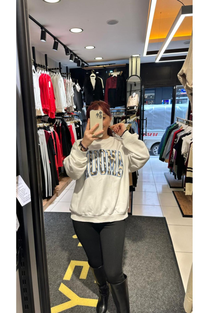 QUZU LEOPAR NAKIŞ AMOUR BASKILI SWEAT görsel 2