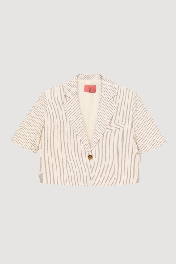 Vatkalı Crop Blazer Ceket Naturel