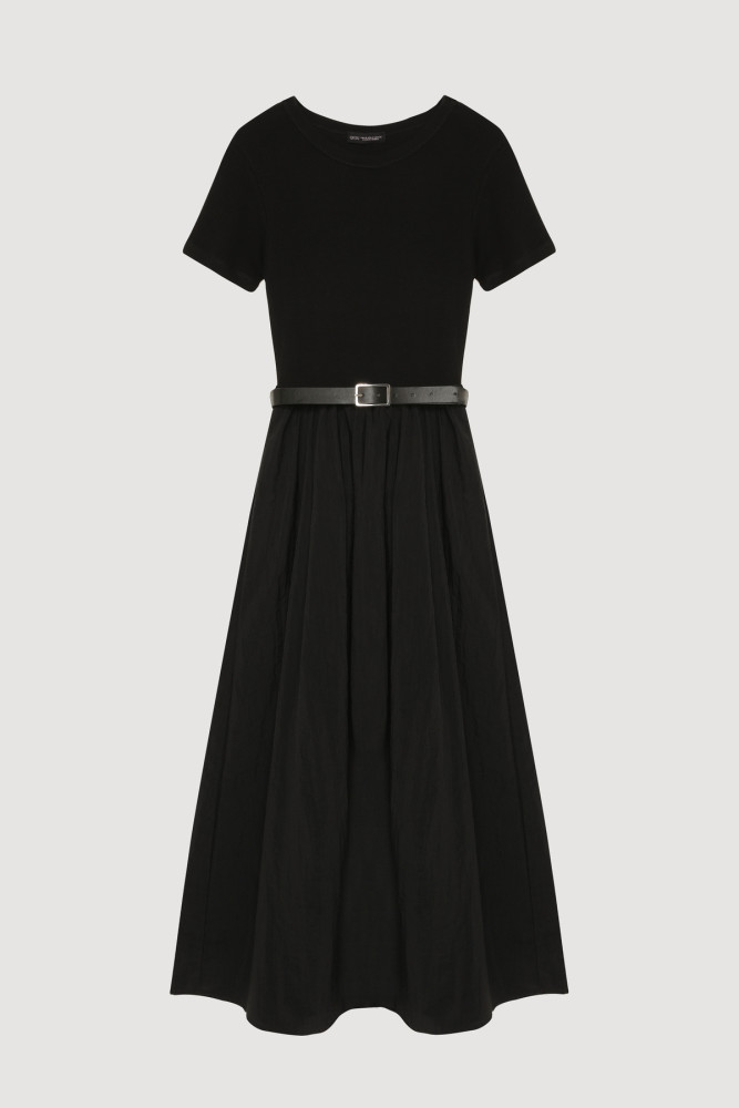 Beli Kemerli Basic Midi Elbise Siyah görsel 2