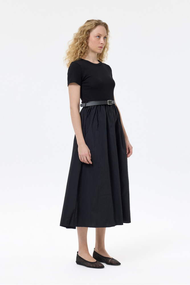 Beli Kemerli Basic Midi Elbise Siyah görsel 3
