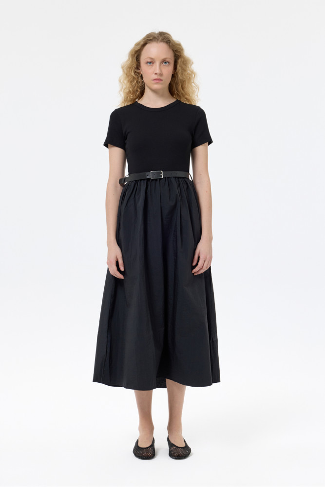 Beli Kemerli Basic Midi Elbise Siyah görsel 4