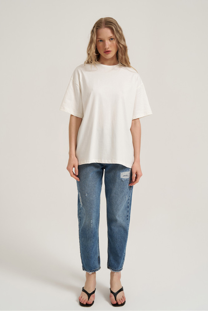 Basic Oversize Tişört Ekru görsel 2