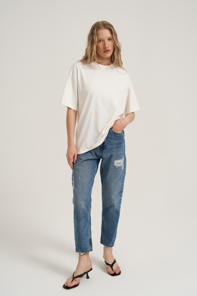 Basic Oversize Tişört Ekru görsel 3