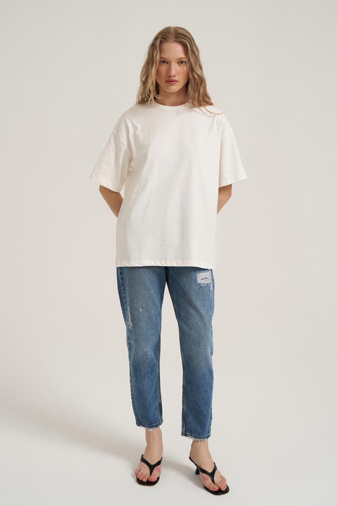Basic Oversize Tişört Ekru görsel 4