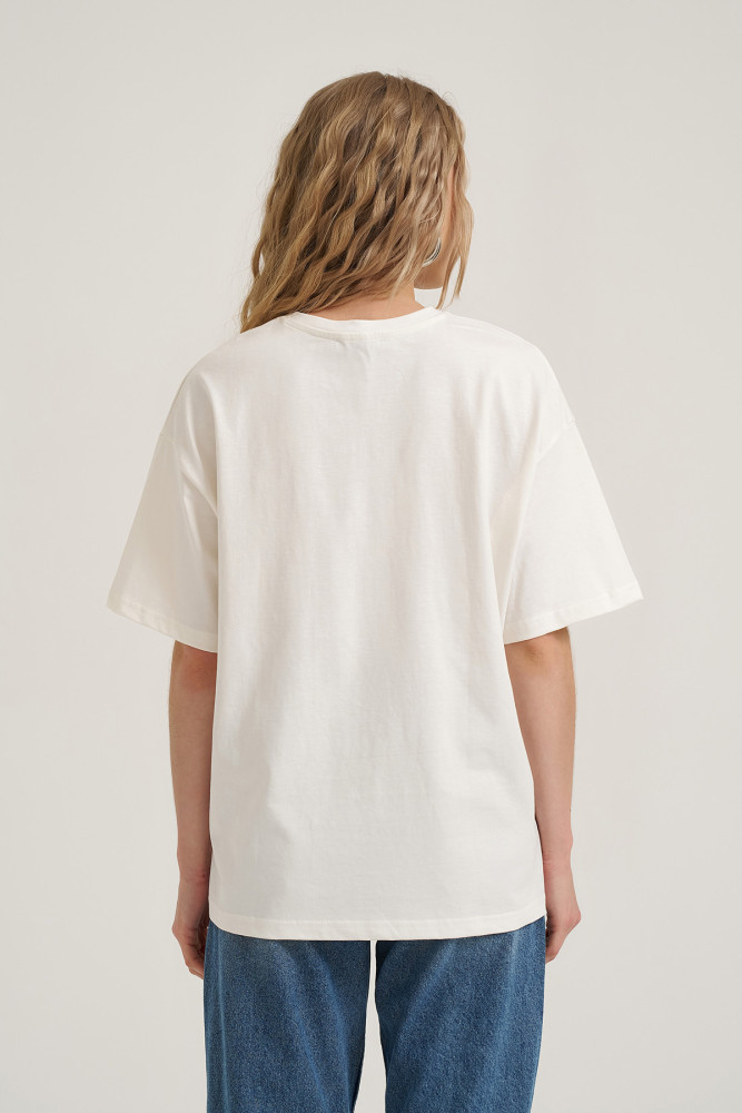 Basic Oversize Tişört Ekru görsel 5