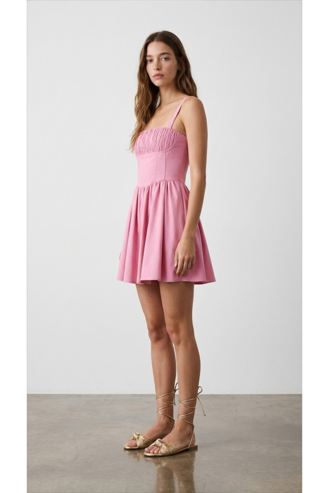 KALIN ASKILI PİLELİ MİNİ ELBİSE PEMBE görsel 2