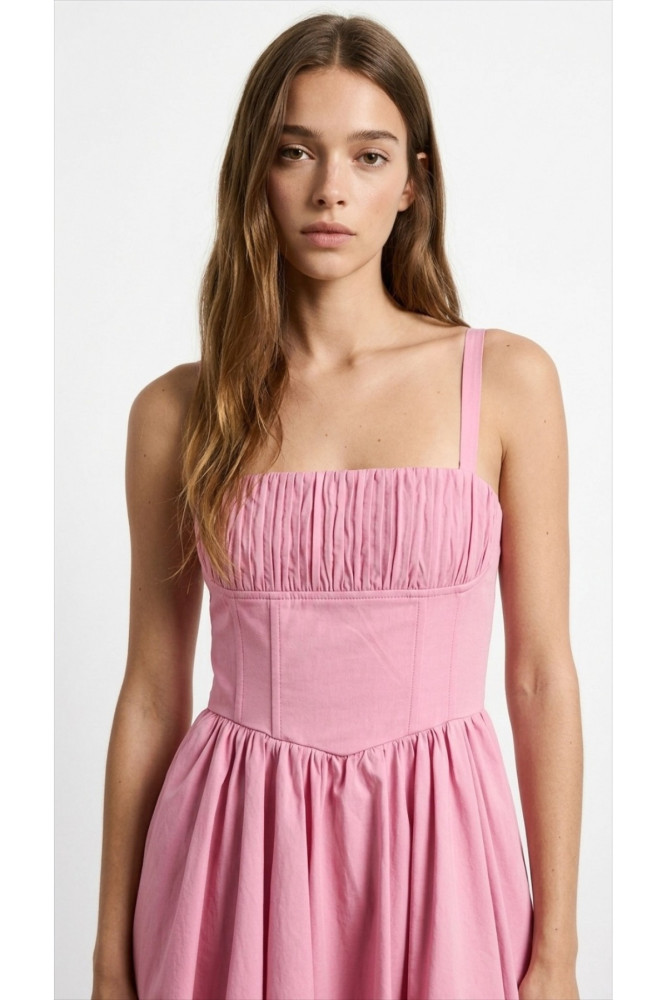KALIN ASKILI PİLELİ MİNİ ELBİSE PEMBE görsel 3