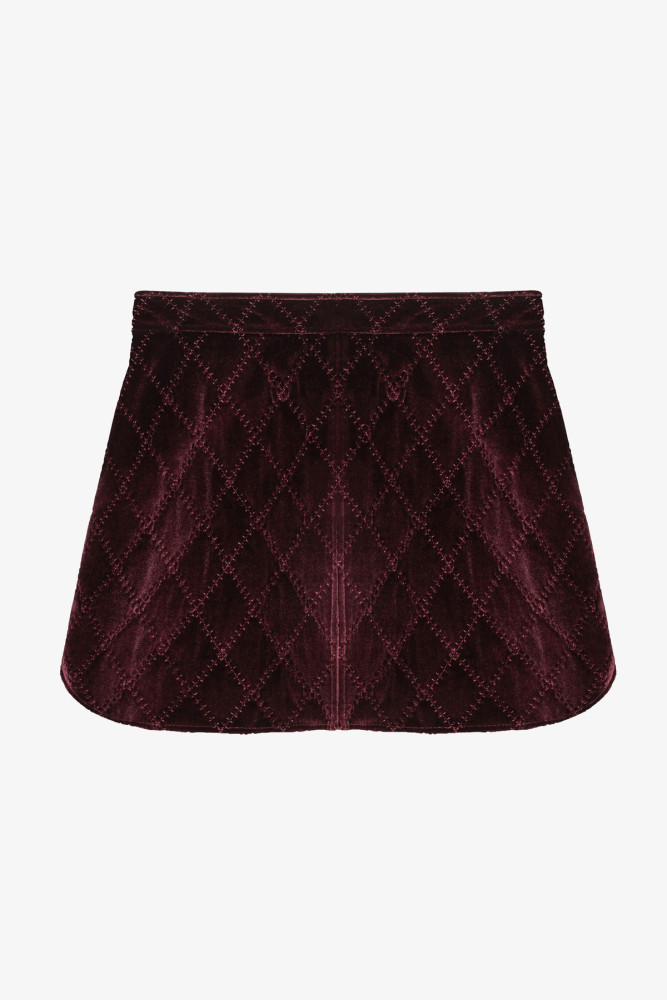 Kapitone Kadife Mini Etek Bordo