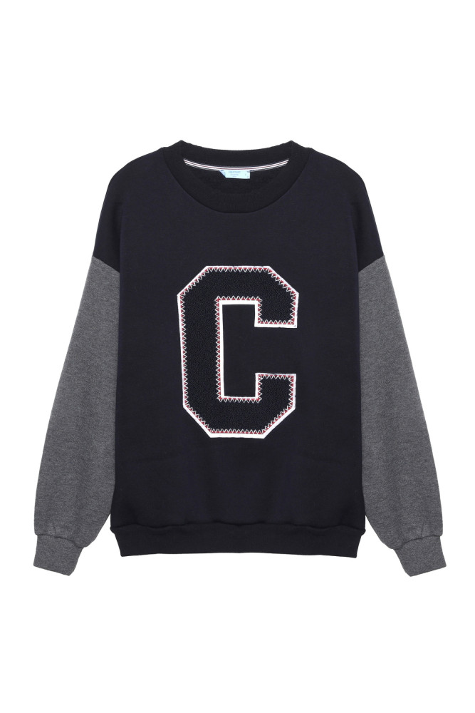 Quzu Keçe Baskı Detaylı Sweatshirt Lacivert görsel 2