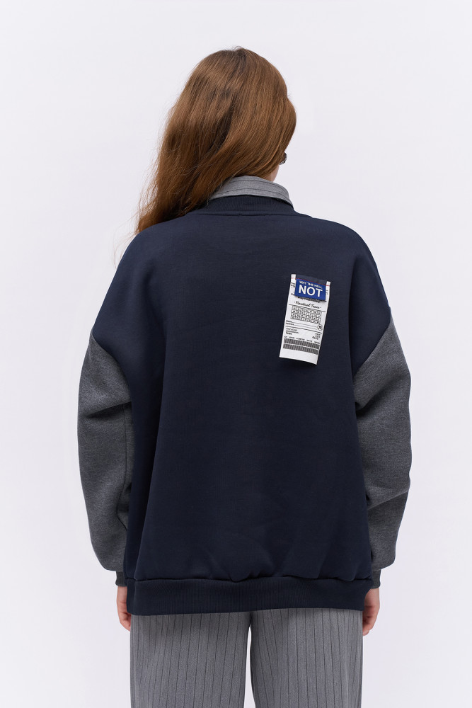 Quzu Keçe Baskı Detaylı Sweatshirt Lacivert görsel 5