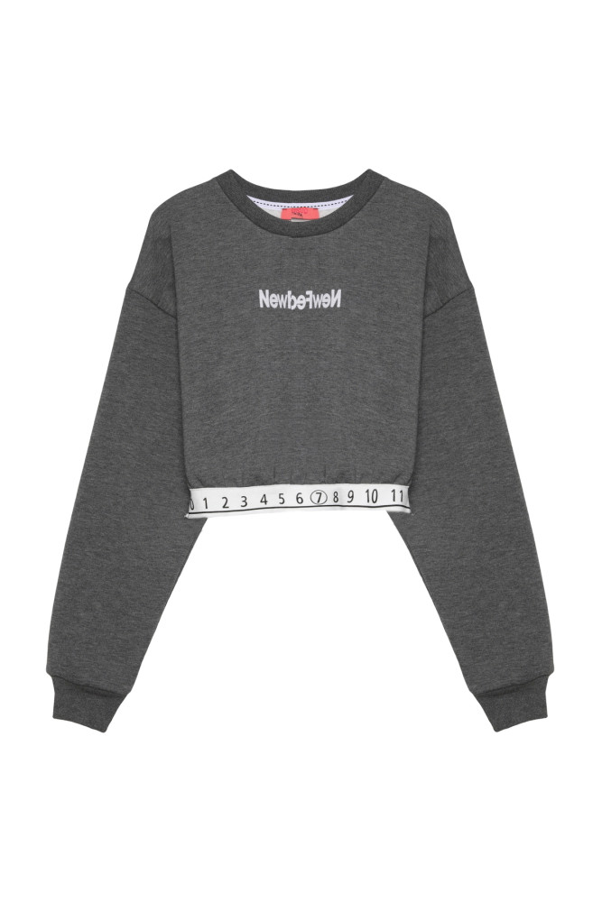 Quzu Beli Sayı Detaylı Crop Sweatshirt Antrasit görsel 2