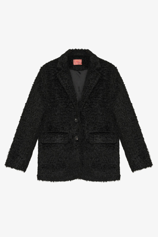 Tüylü Dokulu Oversize Blazer Ceket Siyah görsel 2