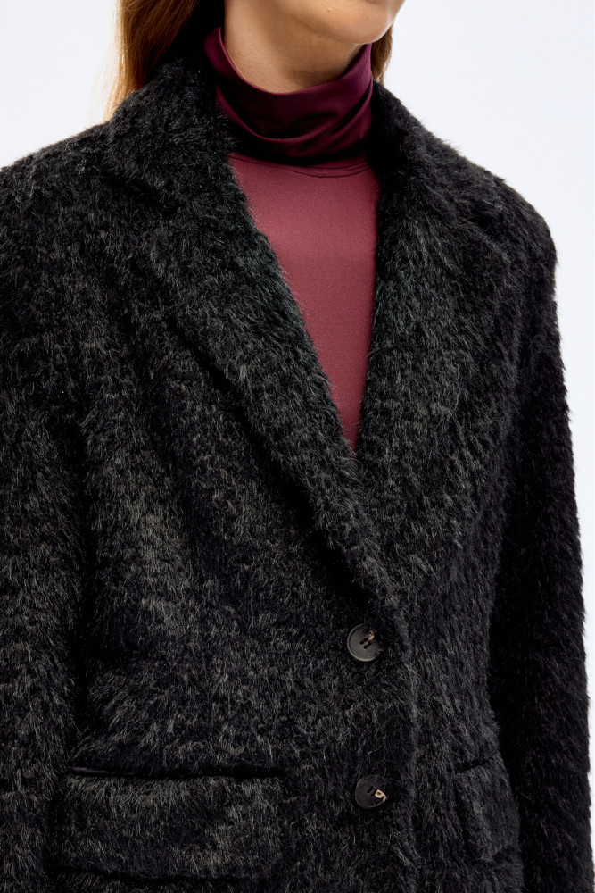 Tüylü Dokulu Oversize Blazer Ceket Siyah görsel 3