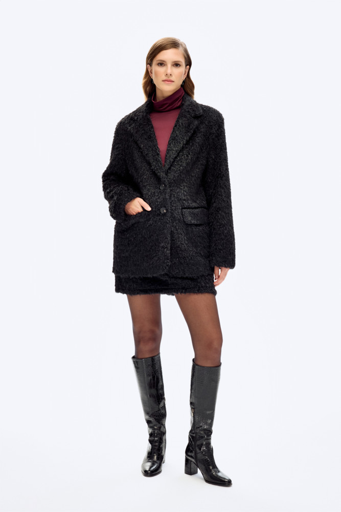 Tüylü Dokulu Oversize Blazer Ceket Siyah görsel 4